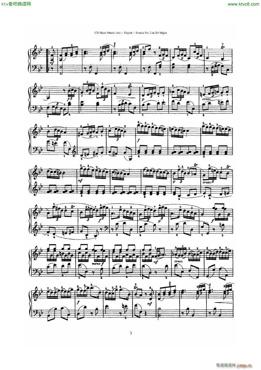 Haydn Joseph Sonata no 2 in Bb Major3