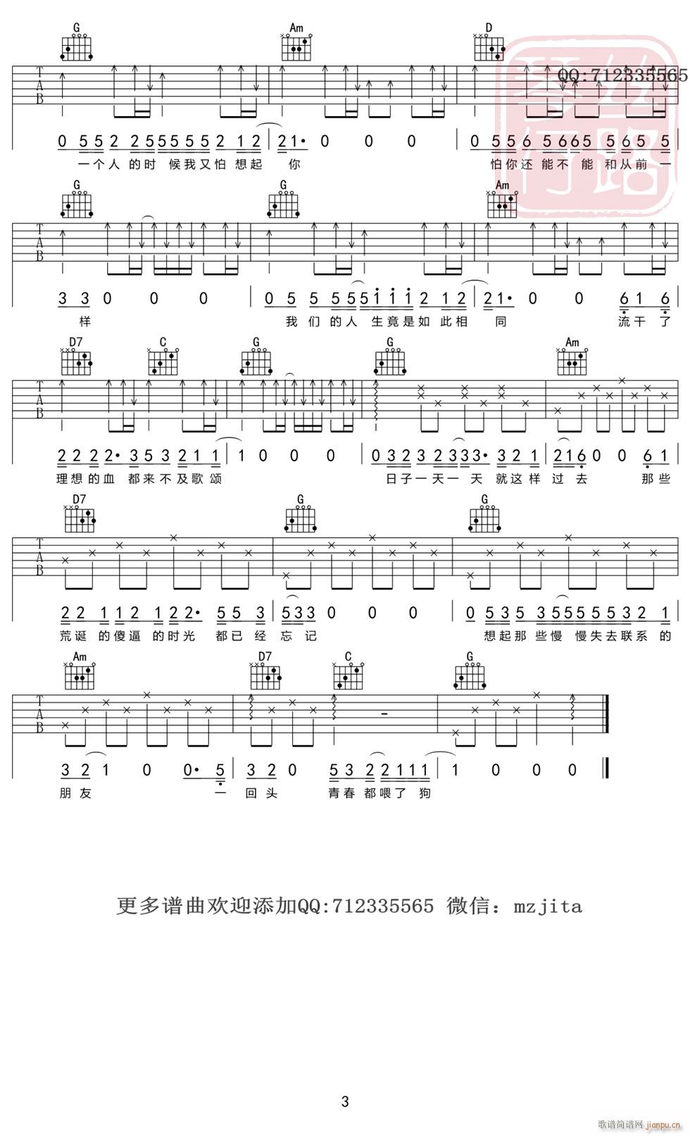 狗日的青春 ( G调原版编配)_贰佰3