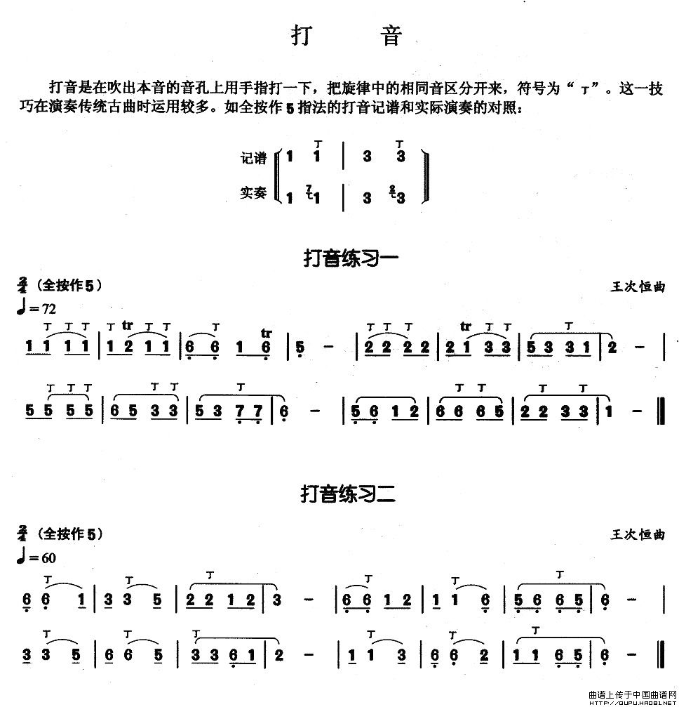 葫芦丝基本技巧练习曲--打音1