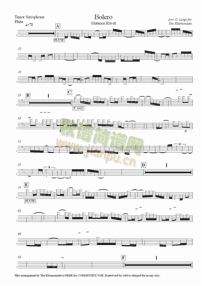 波莱罗舞曲 -(【法】拉威尔) 次中萨克斯管与长笛分谱1