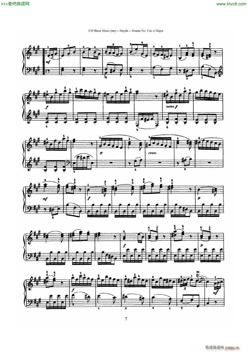 Haydn Joseph Sonata no 5 in A Major7
