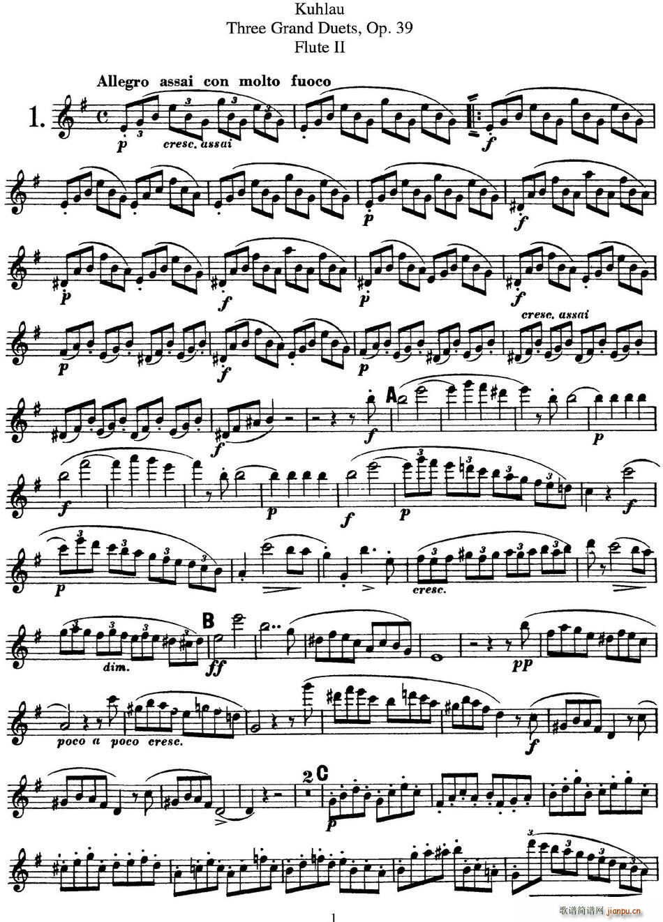 库劳长笛二重奏大练习曲Op 39――Flute 2(No 1)1