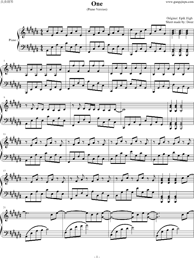 One (Piano Version)-钢琴谱(钢琴曲)-Epik High1