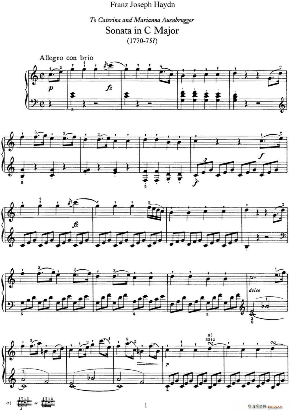 海顿 钢琴奏鸣曲 Hob XVI 35 in C major1