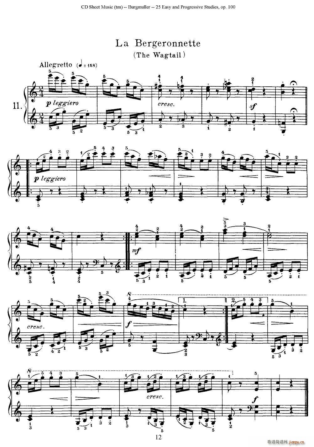 布尔格缪勒-25首钢琴进阶练习曲 Op 100（11、�n�_）1