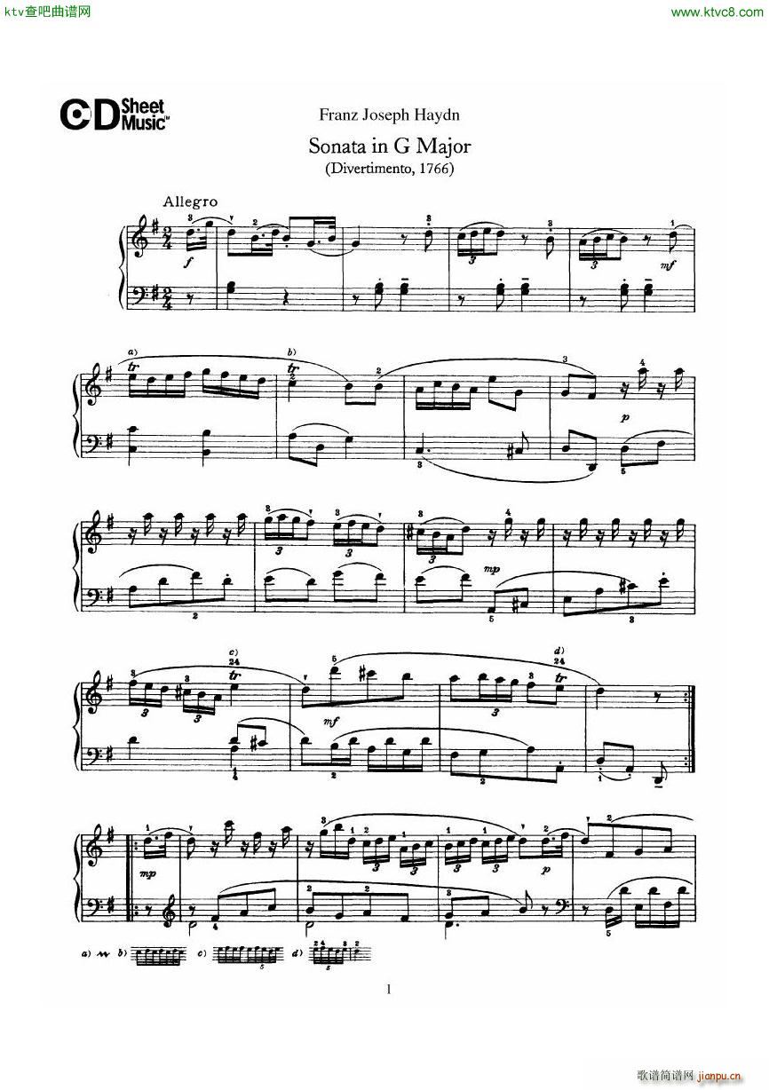 Haydn Joseph Sonata no 8 in G Major1