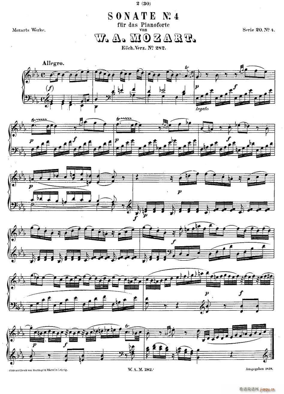 降E大调第四钢琴奏鸣曲 KV 2821