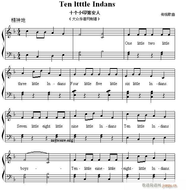 英文儿歌弹唱 Ten little Indans(十个小印第安人)1