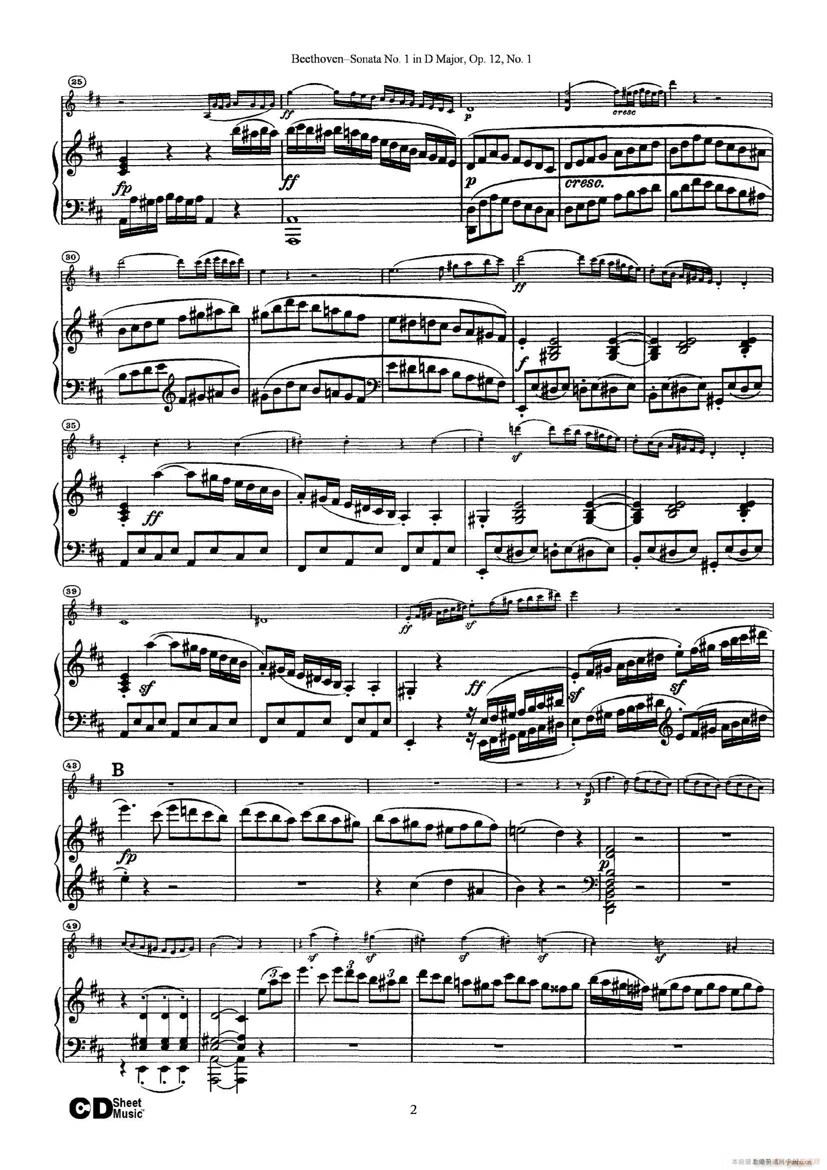 D大调第一小提琴奏鸣曲（Sonata No 1 in D Major Op 12 No 1）（ 钢琴伴奏）2