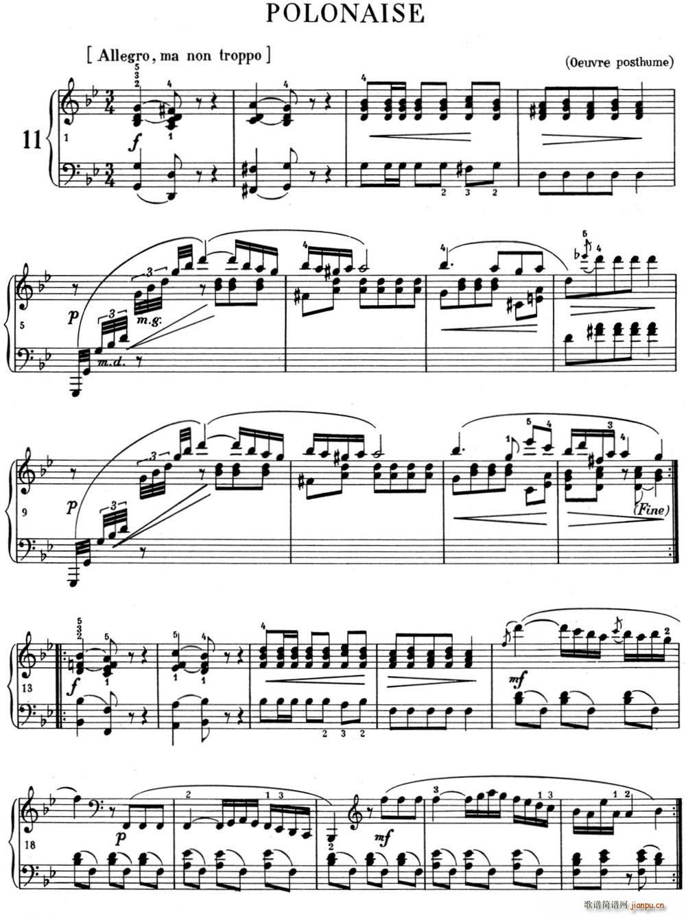 肖邦 波兰舞曲 Op posth S 1 No 1 g小调1
