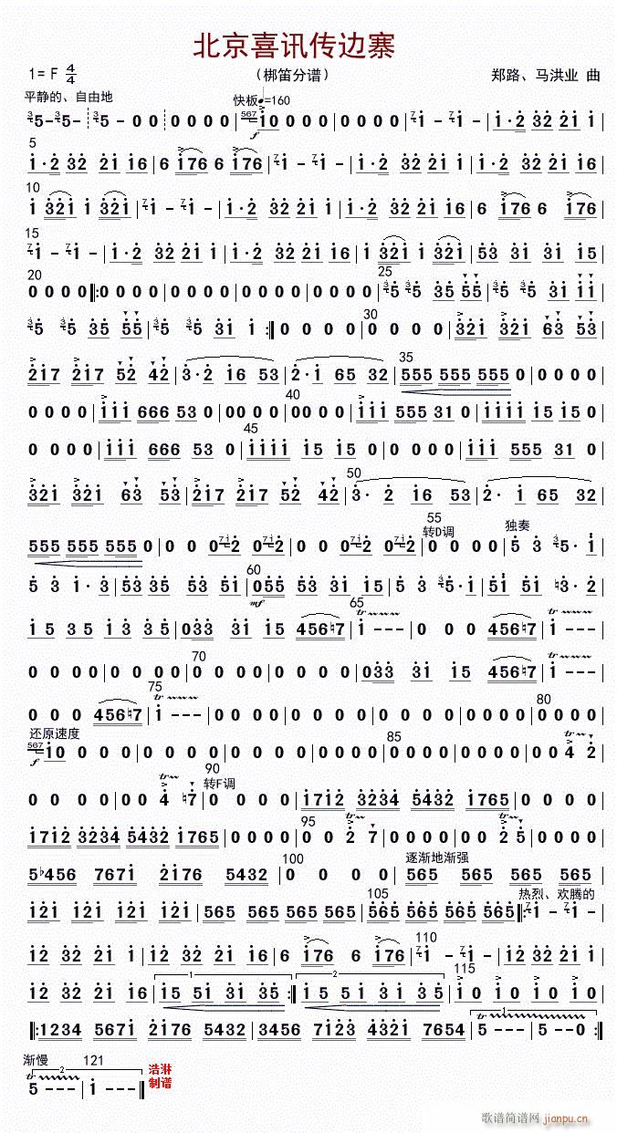 北京喜讯到边寨(梆笛分谱)1