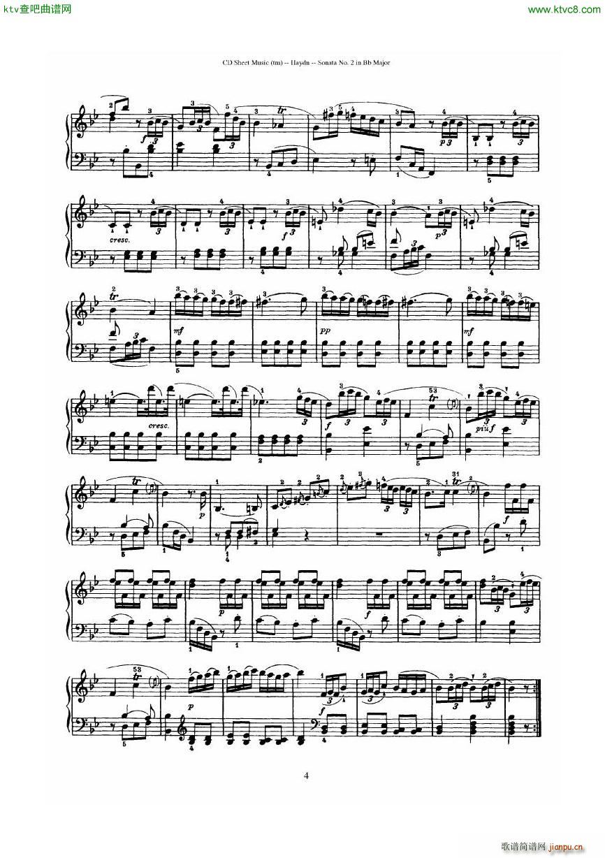Haydn Joseph Sonata no 2 in Bb Major4