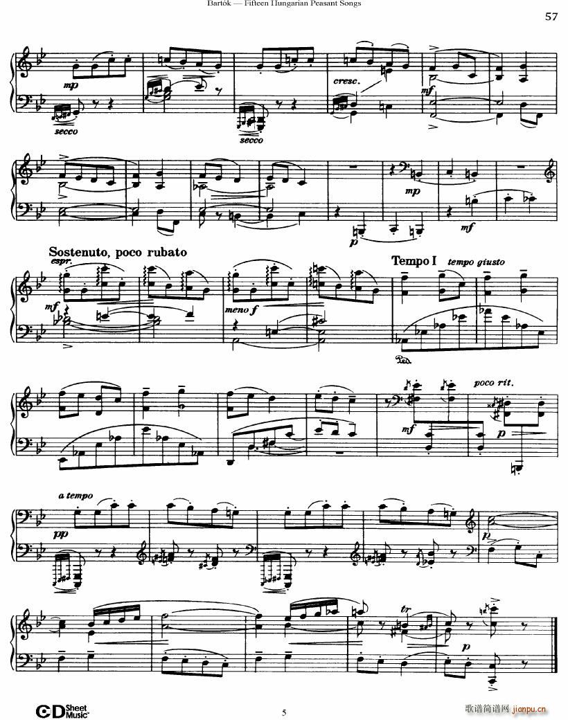 Bartok SZ 71 Fifteen Hungarian Peasant Songs Piano5