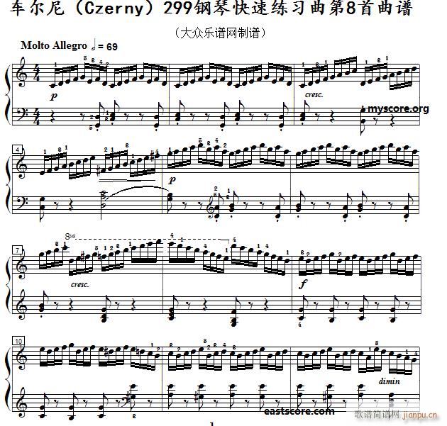 车尔尼《 钢琴快速练习曲》（Czerny 299）第1首 及练习提示1