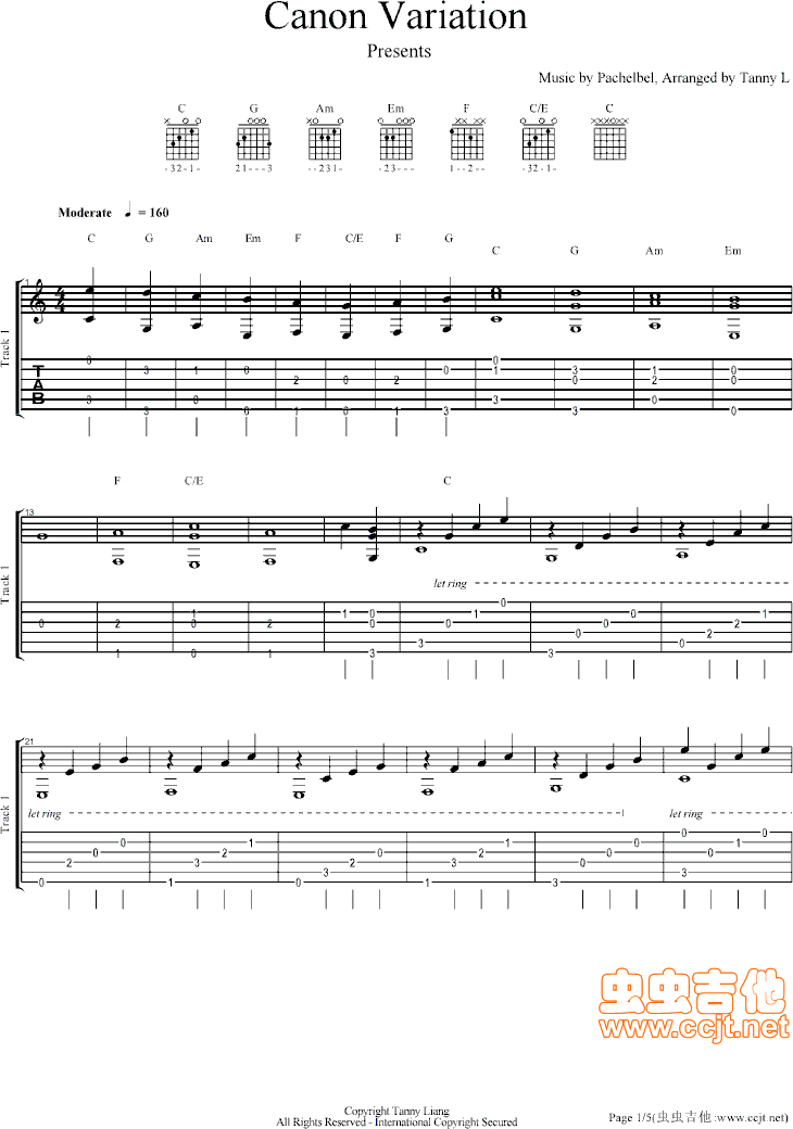 卡农吉他版C调自编_帕赫贝尔-Pachelbel1