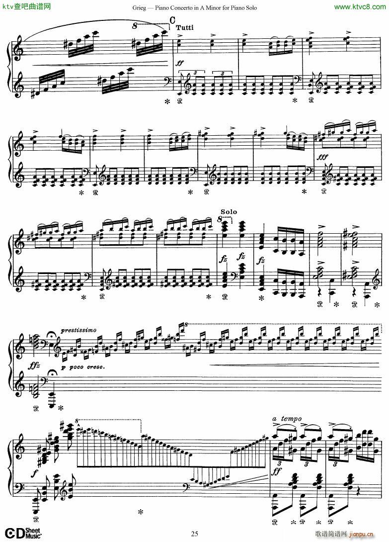 Piano Concerto in A minor Op 16 1868 rev 1907 piano solo arr25