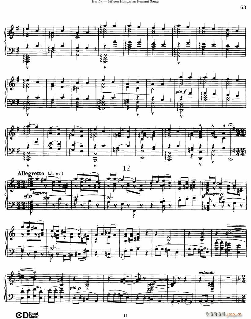 Bartok SZ 71 Fifteen Hungarian Peasant Songs Piano11