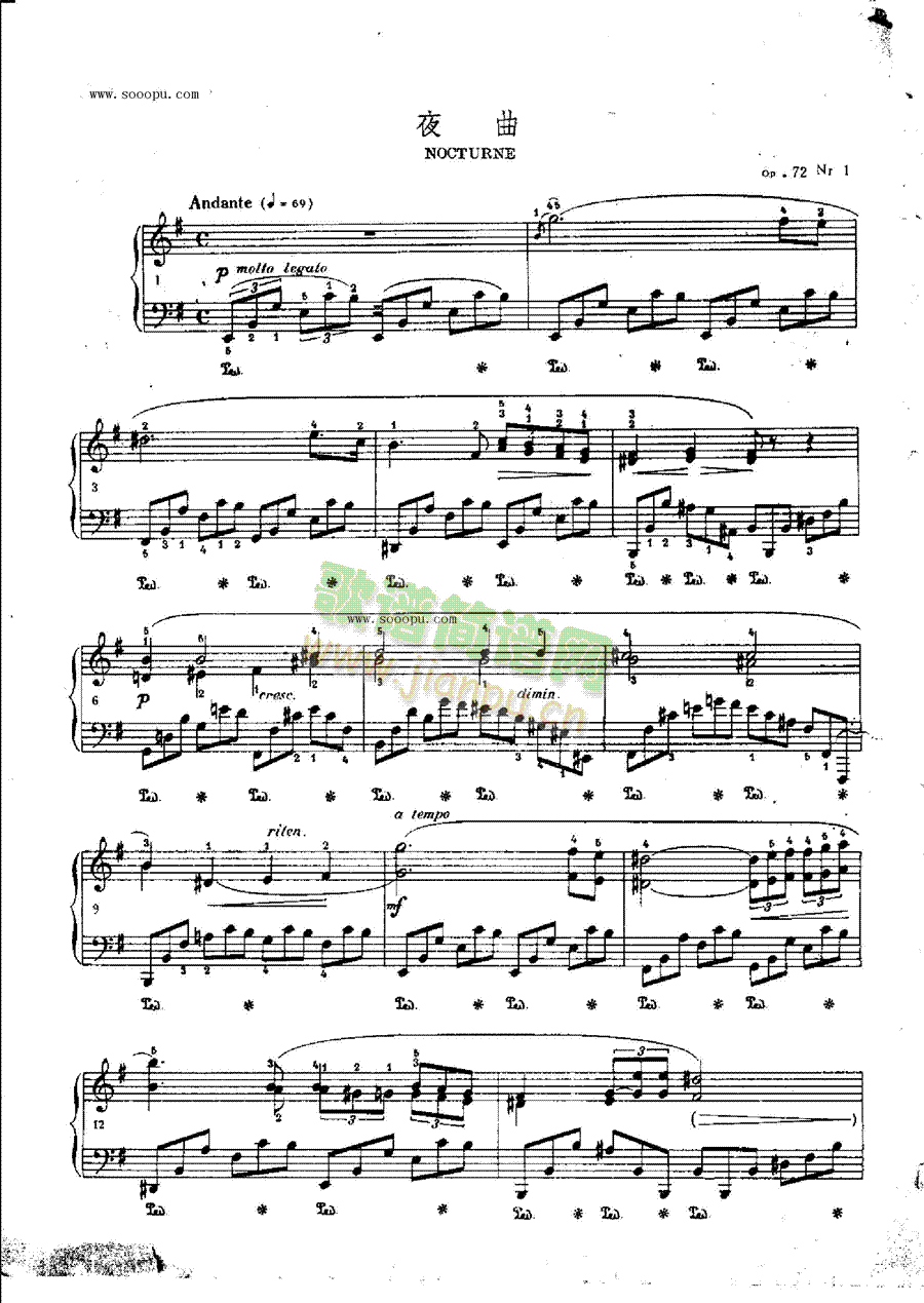 夜曲OP.72  Nr1 键盘类 钢琴1