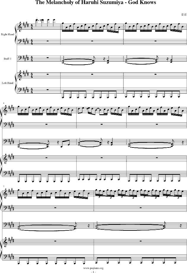 凉宫春日的忧郁-插曲（四手车尔尼版）-钢琴谱(钢琴曲)-动漫影视1