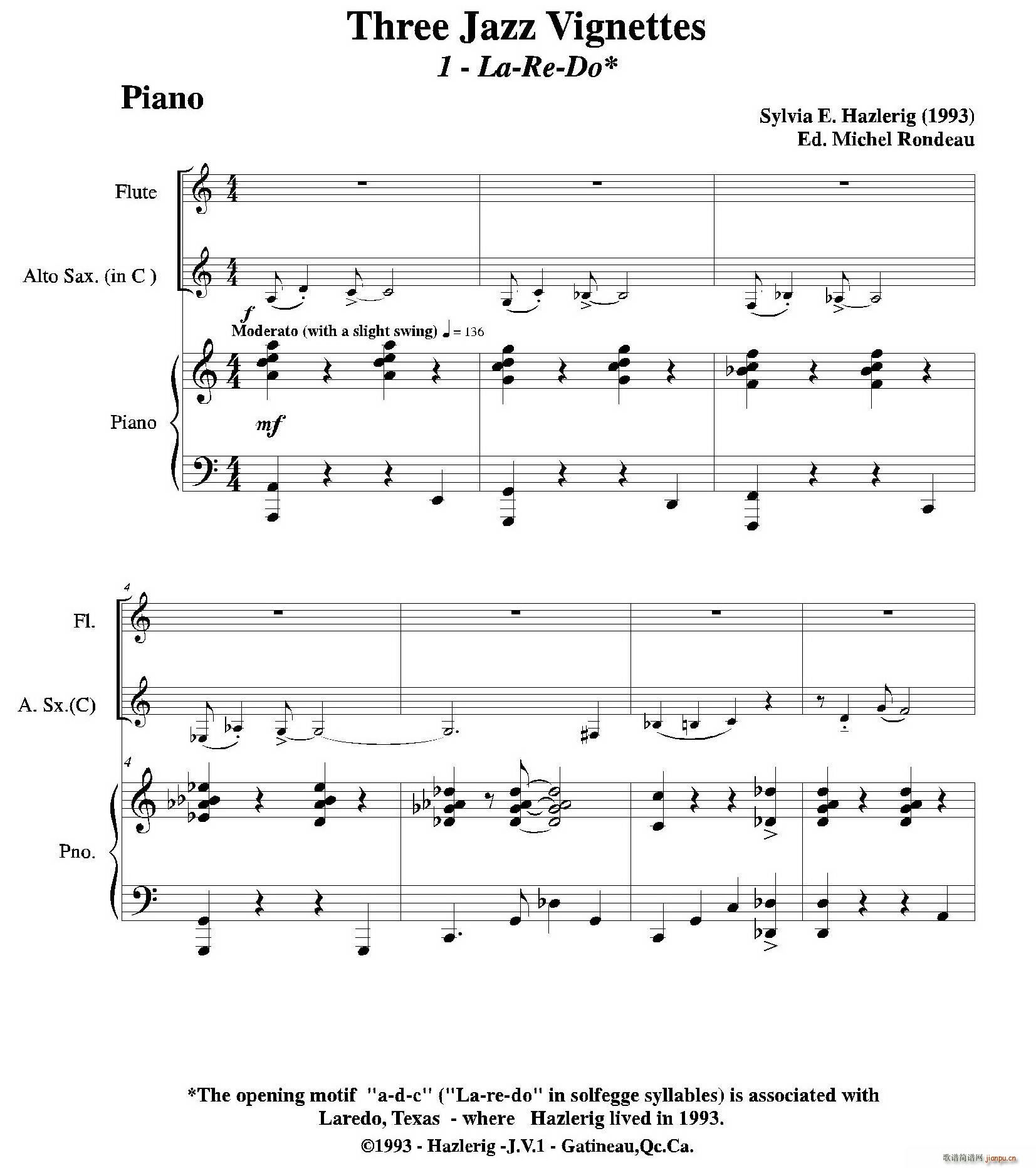 Three jazz vignettes(第一乐章)(三重奏钢琴分谱)1