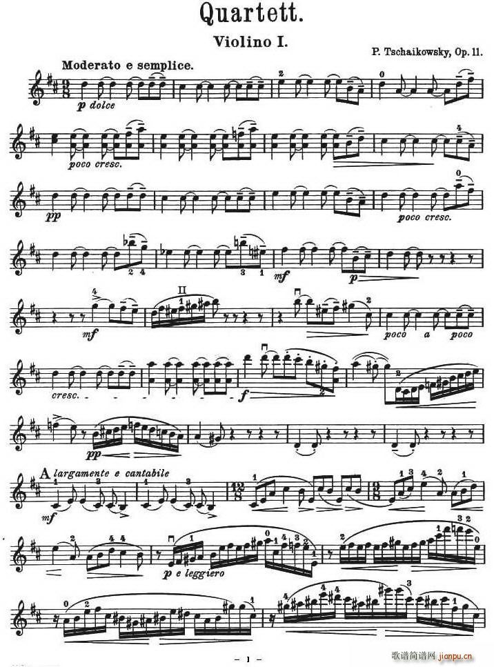 QUARTET No.1 IN D MAJOR Op.11（四重奏 [小提琴谱]）2