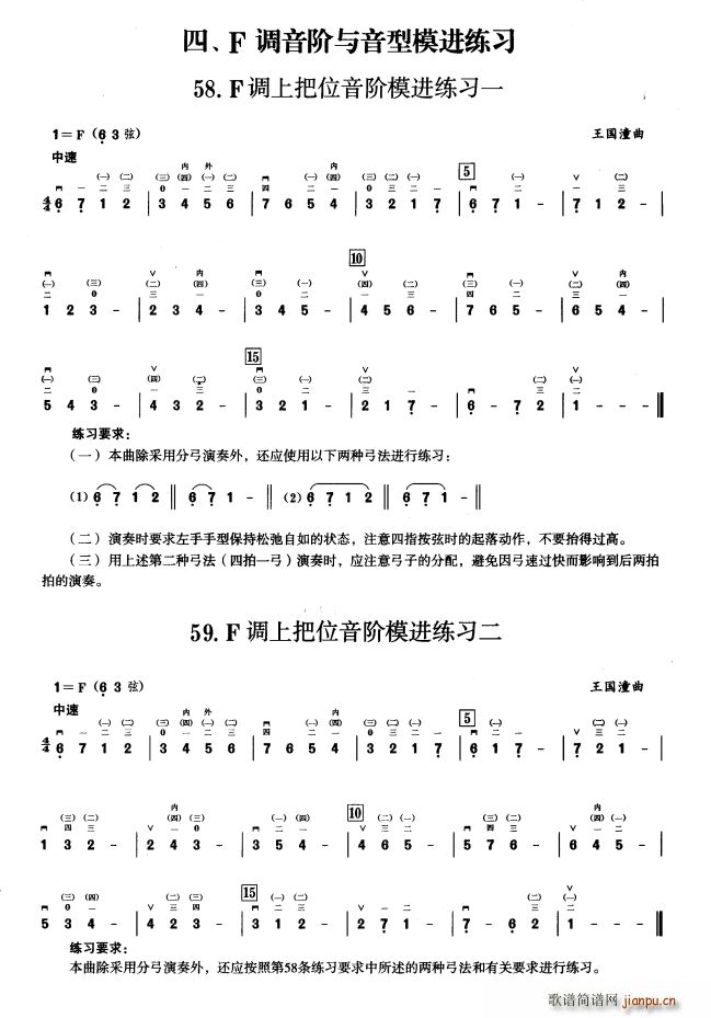 四、F调音阶与音型模进练习(二胡音阶练习)1