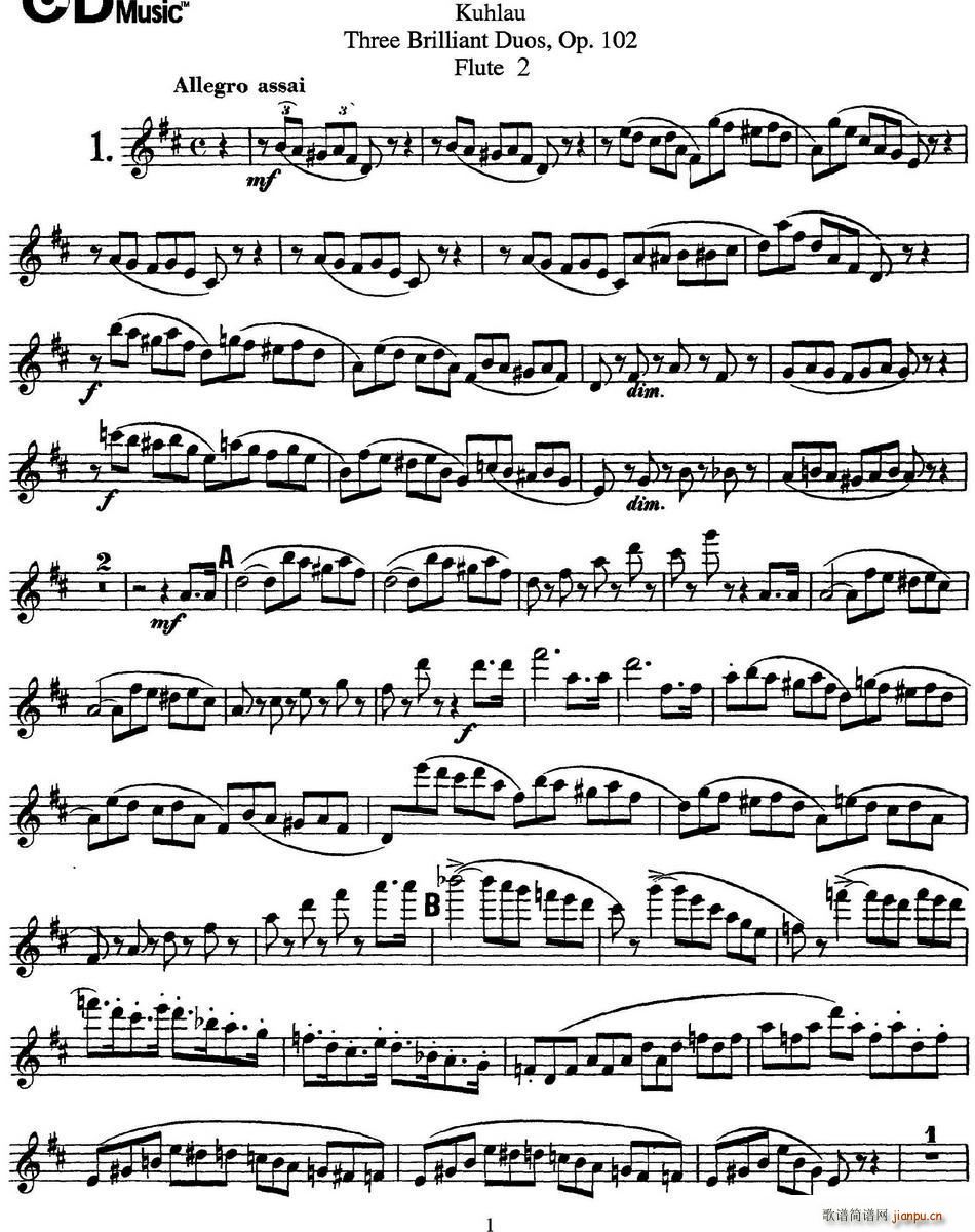 库劳长笛二重奏练习三段OP 102――Flute 2(NO 1)1
