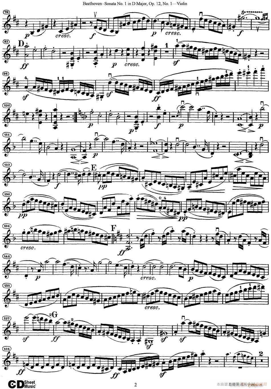 Violin Sonata No 1 in D Major Op 12 No 12