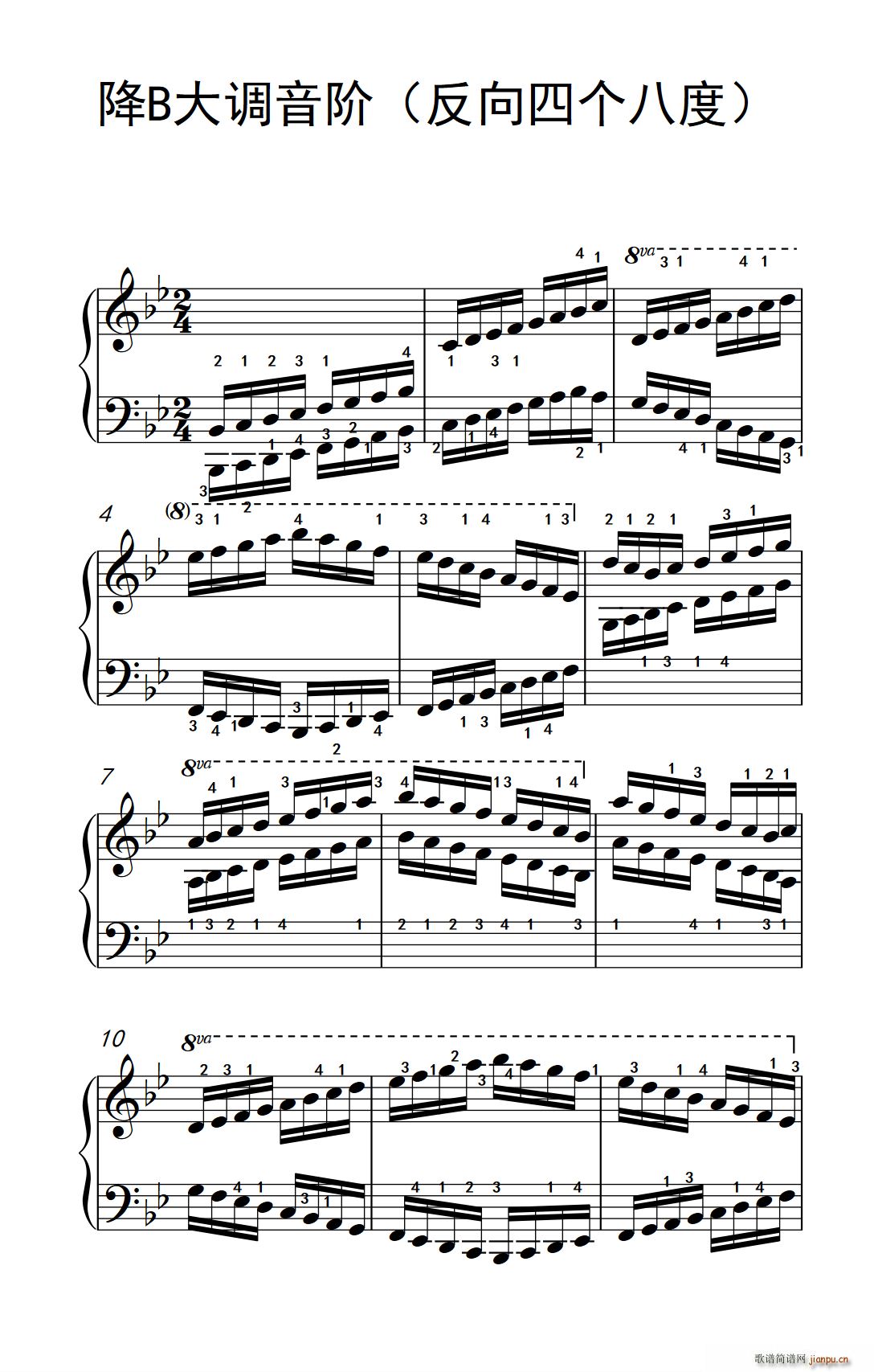 降B大调音阶(反向四个八度)(儿童钢琴练习曲)1