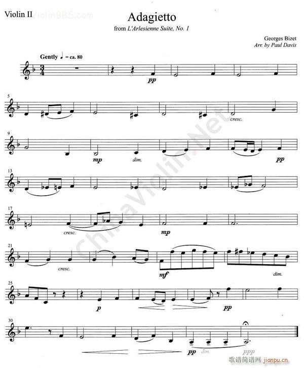 比捷 ADAGIETTO FROM L`ARLESIESIENNE SUITE No 1 第二小提琴1