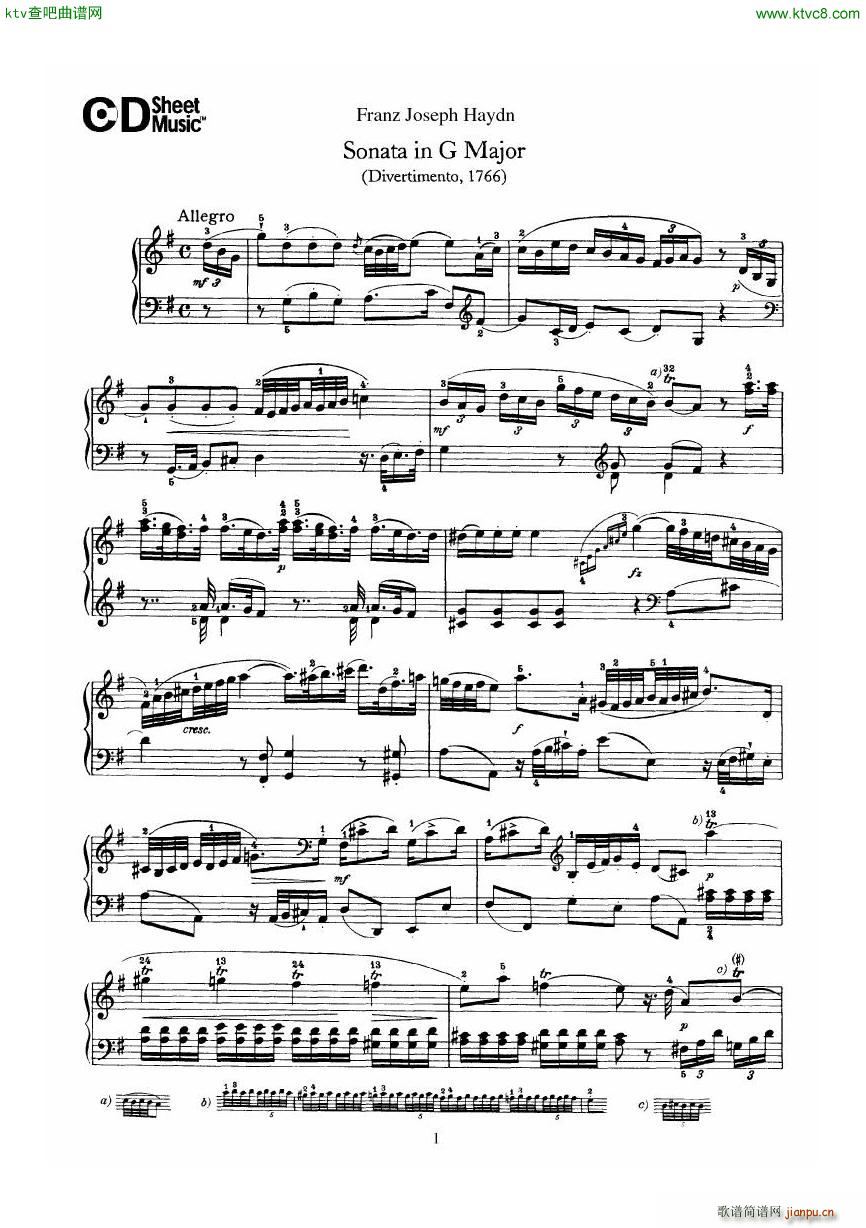 Haydn Joseph Sonata no 6 in G Major1