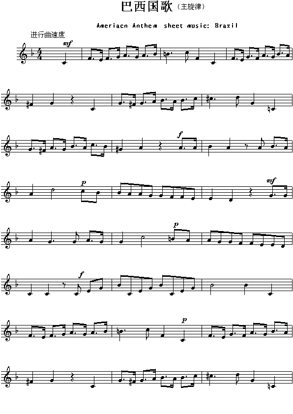 巴西国歌(Ameriacn Anthem sheet music:Brazil)1