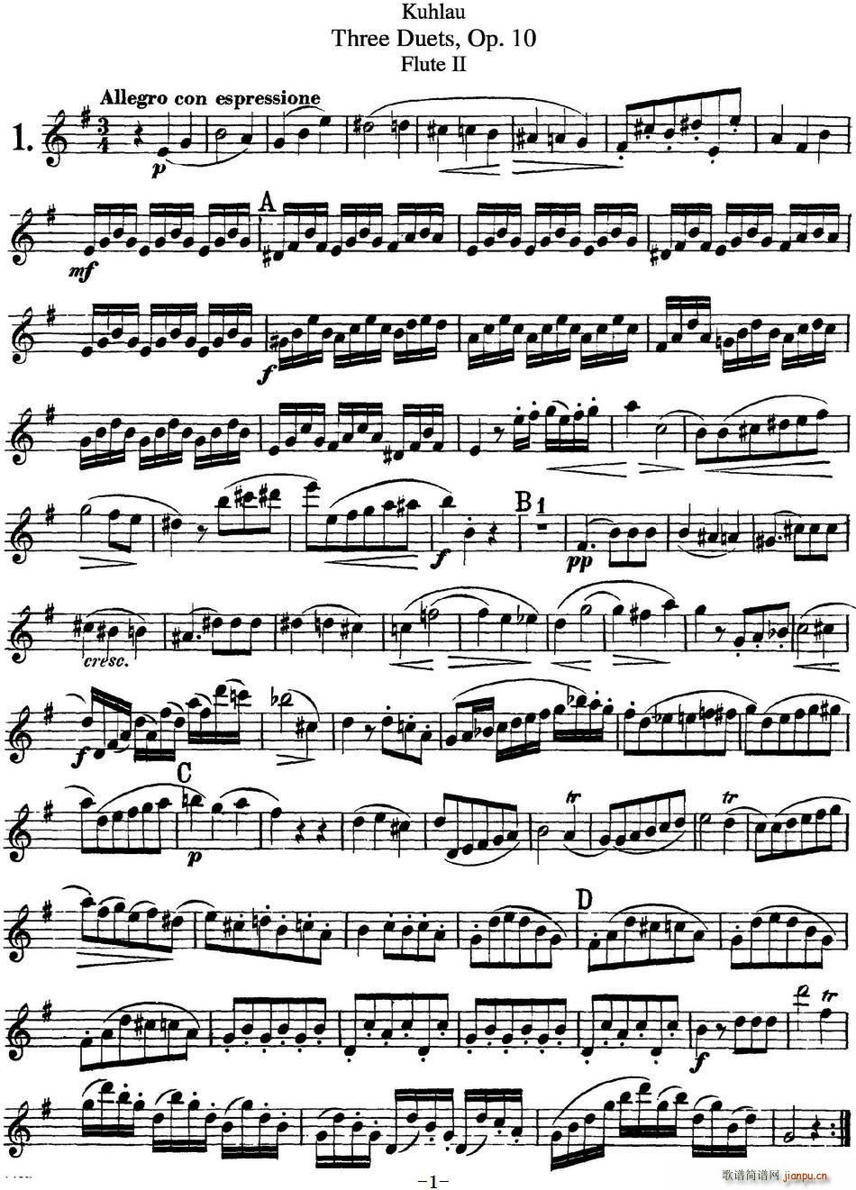 库劳长笛二重奏练习曲Op 10――Flute 2(No 1)1