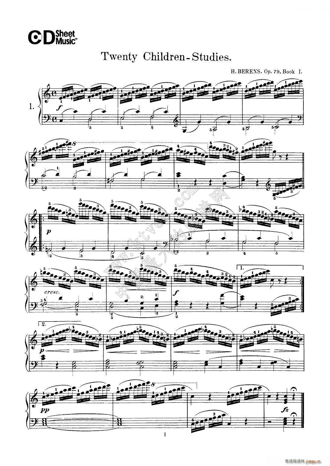 贝伦斯20首儿童钢琴练习曲(1―10)1