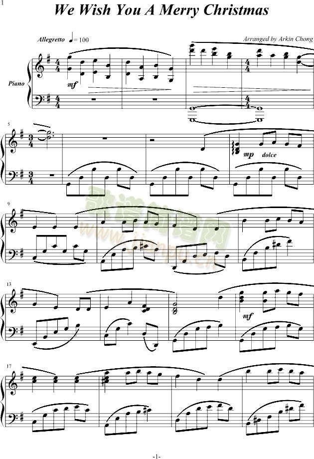 We Wish You A Merry Christmas -钢琴谱(钢琴曲)-世界名曲1