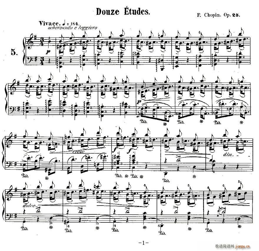 肖邦钢琴练习曲，Op.25之五1
