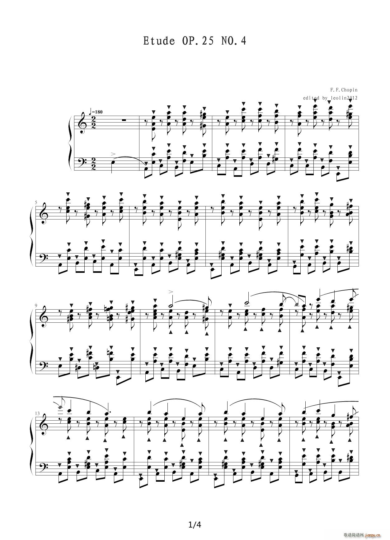 Chopin 肖邦 练习曲 Op 25 No 4 跳蛙 C调1