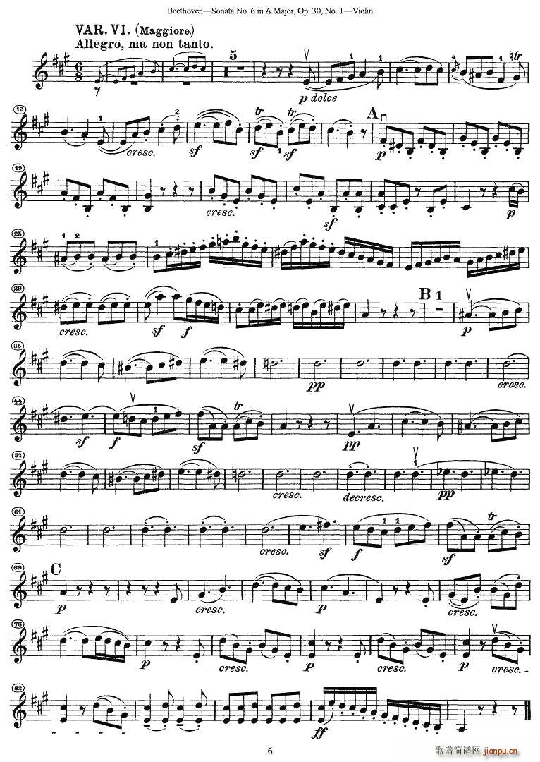 Sonata No.6 in A Major，Op.30，No.1（第六号小提琴奏鸣曲A大调op.）6