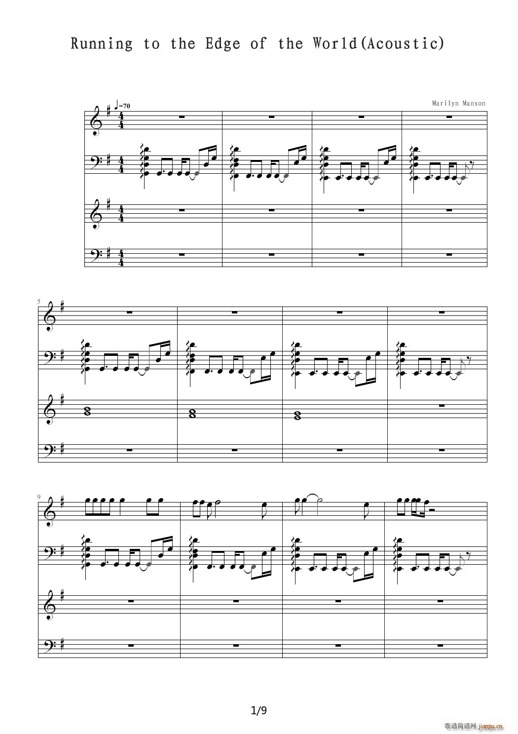 running to the edge of the world（acoustic） G调1