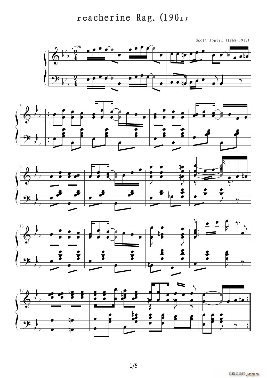 Peacherine Rag（海上钢琴师插曲 斯科特?乔普林（Scott Joplin）） 降E调1