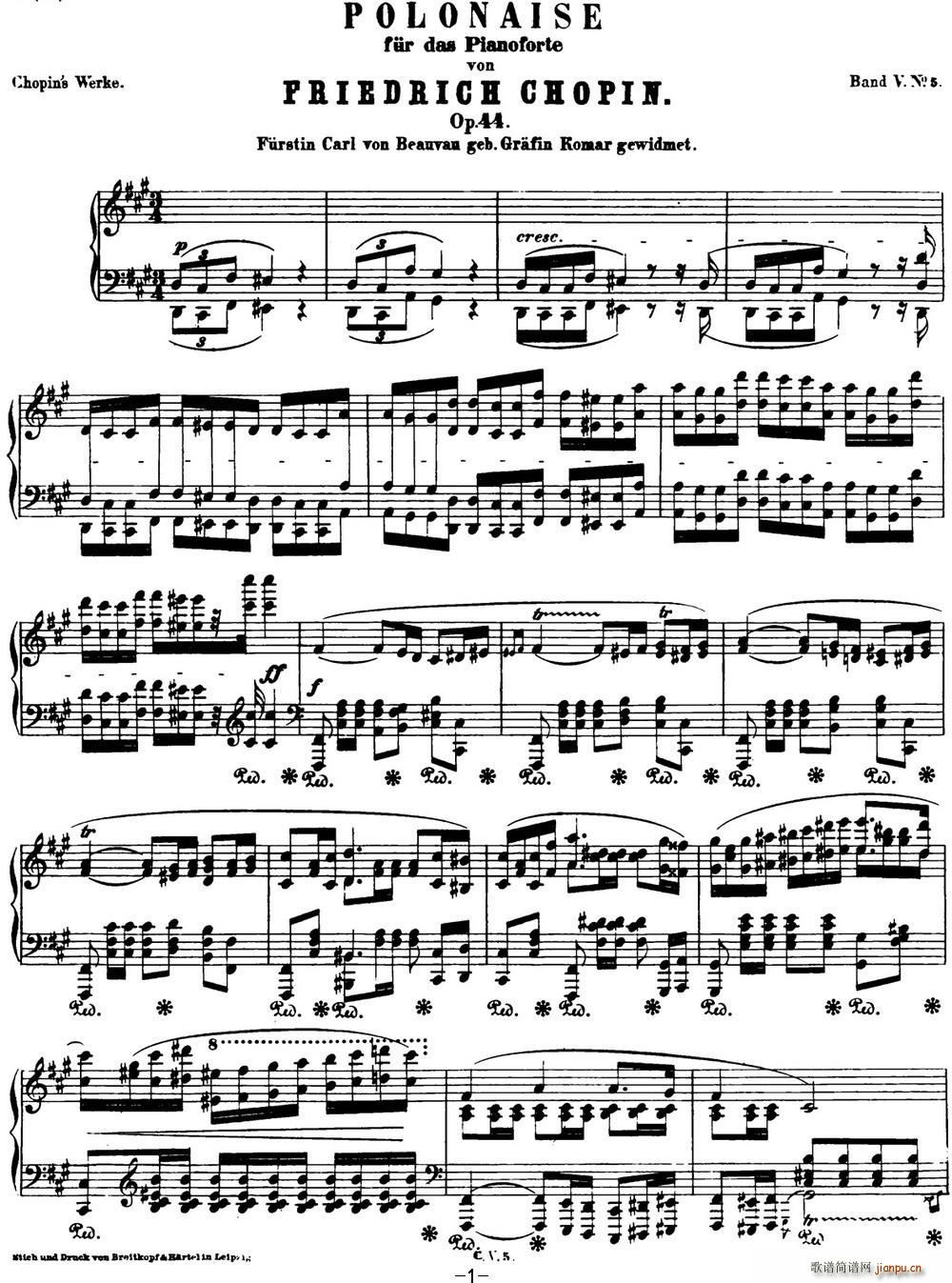 肖邦 波兰舞曲 Op 44 升f小调 Polonaise1