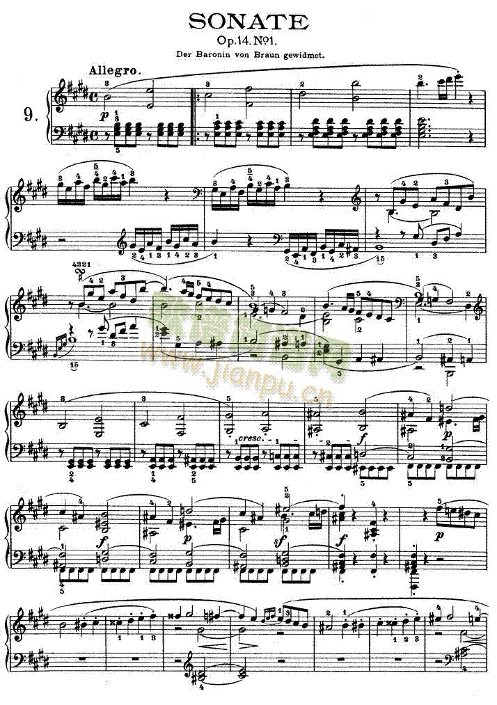 E大调第九钢琴奏鸣曲　Op. 14 No―11