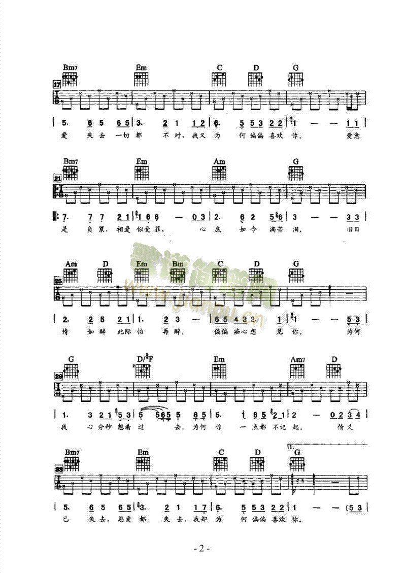 偏偏喜欢你 吉他类 流行2