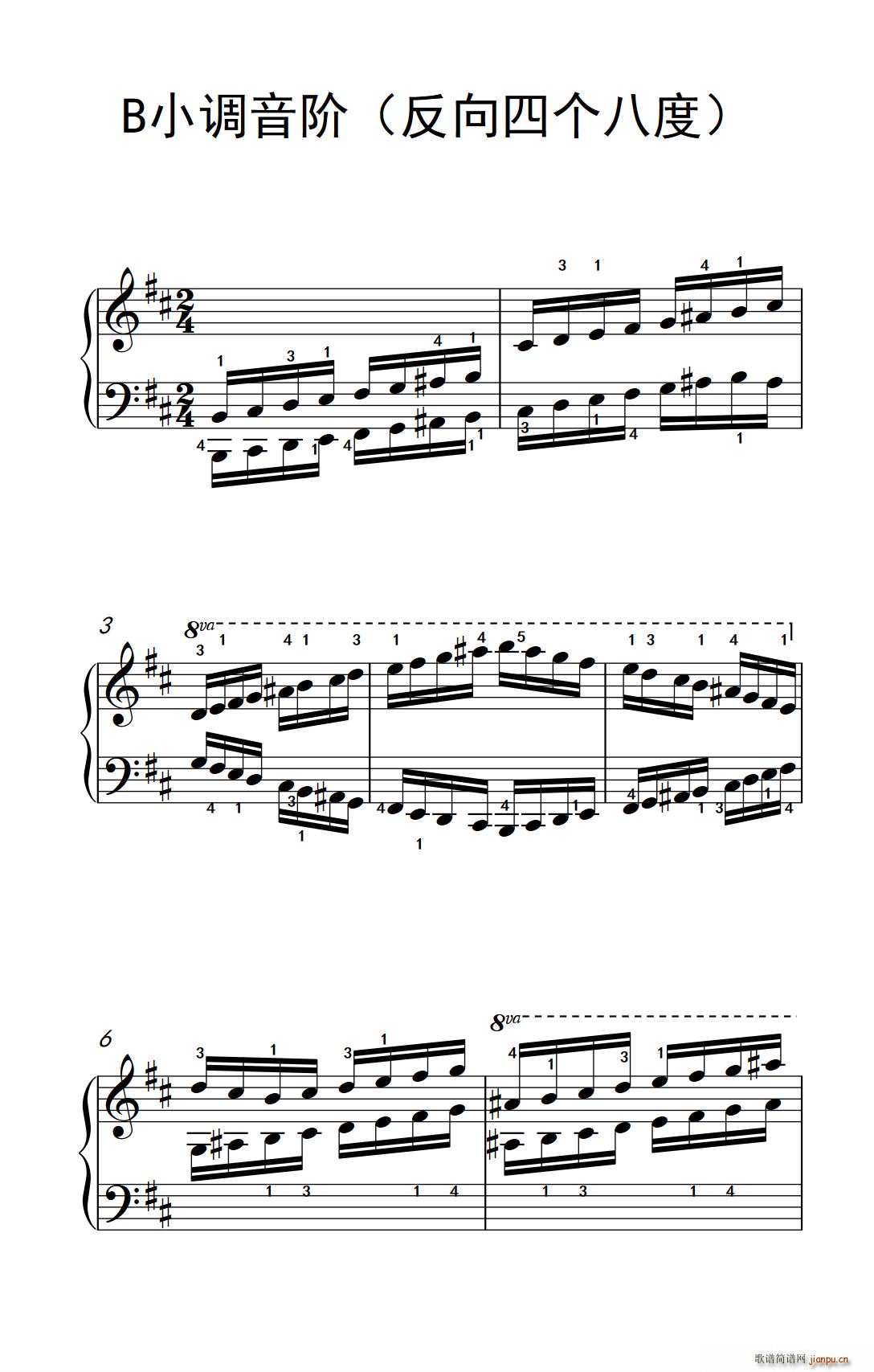 B小调音阶(反向四个八度)(儿童钢琴练习曲)1