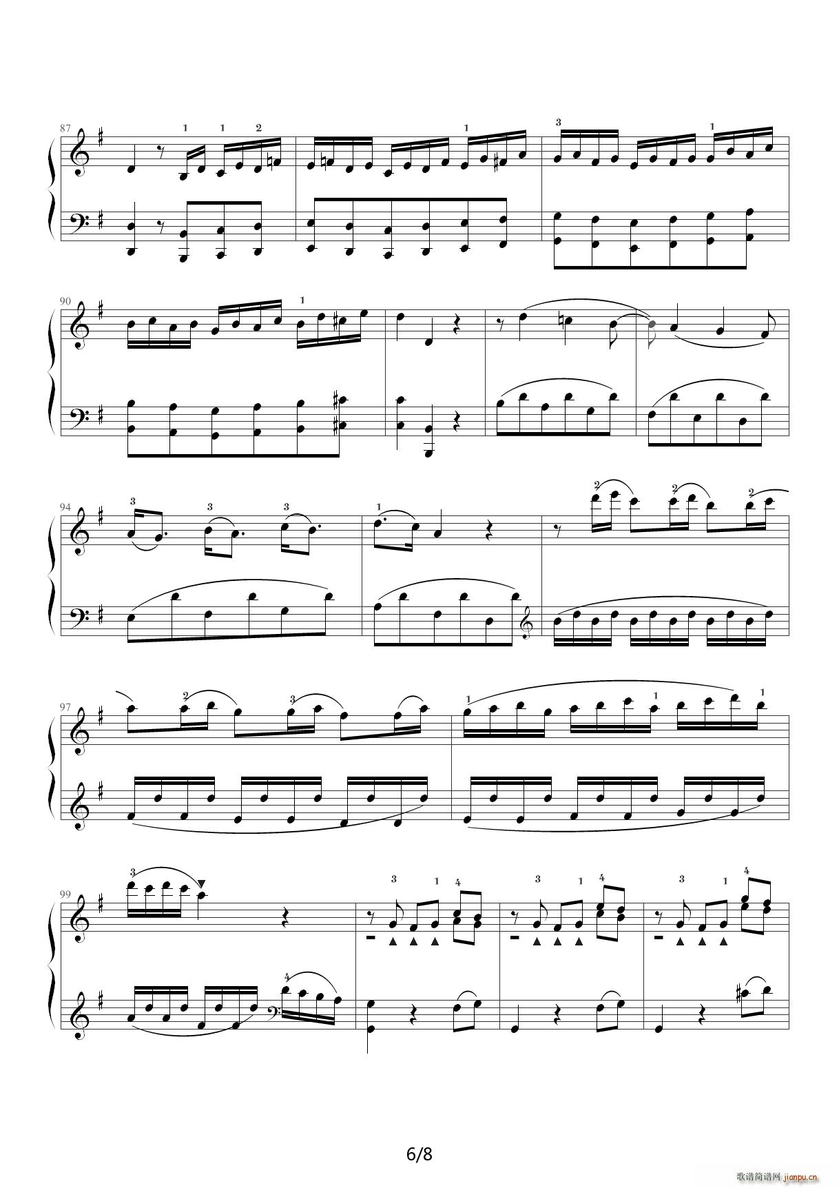 中央音乐学院钢琴（业余）考级教程六级（45、G大调奏鸣曲第一乐章K 283） G调6