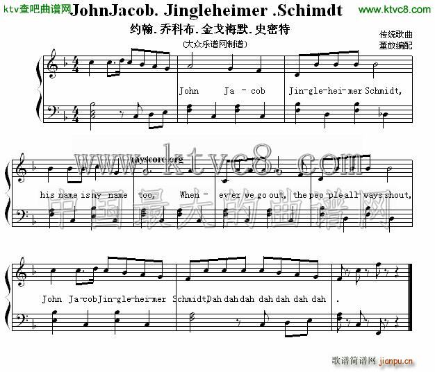 John jacob Jingleimer Schimdt 约翰 乔科布 金戈海默 史密特 弹唱谱1