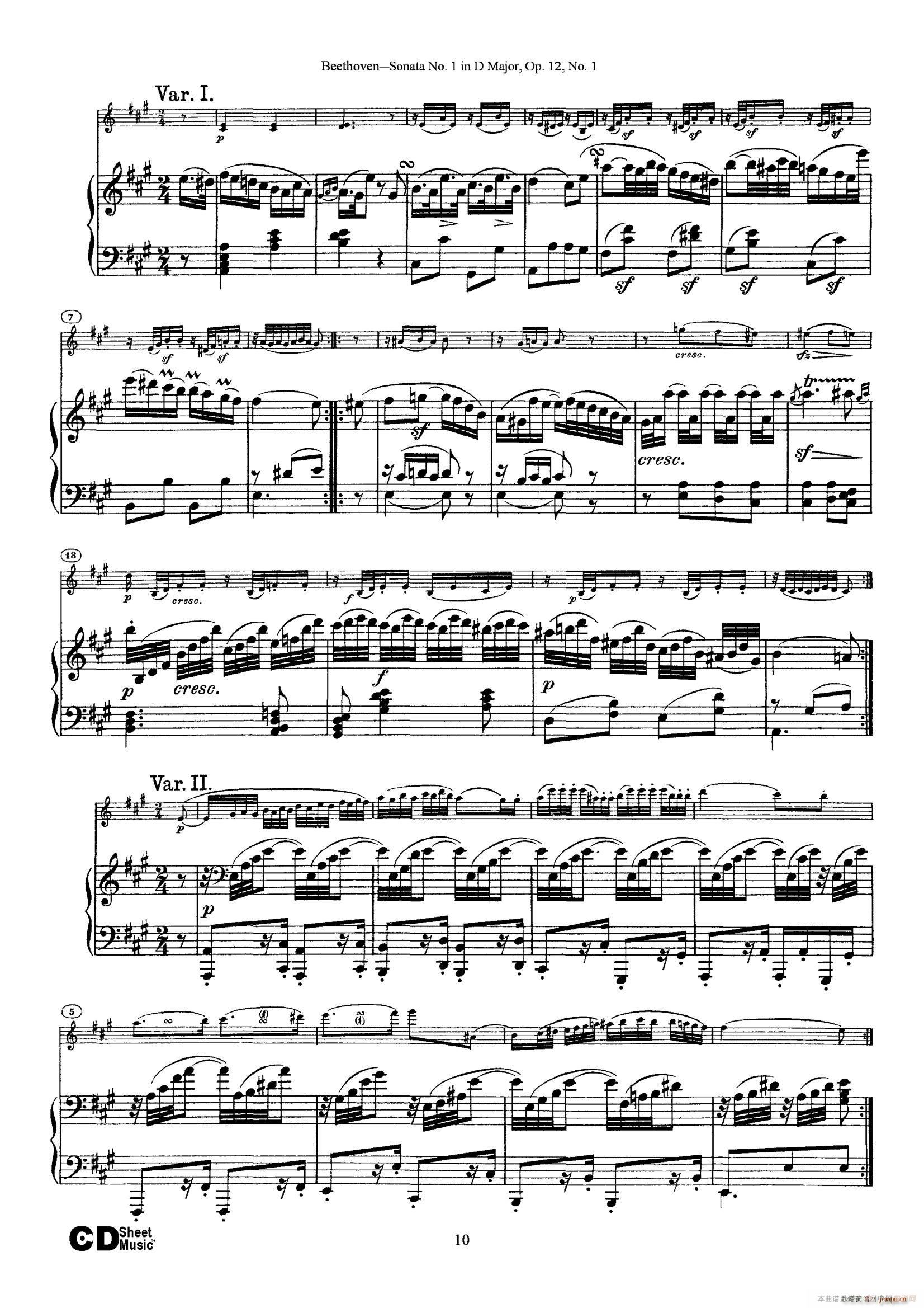 D大调第一小提琴奏鸣曲（Sonata No 1 in D Major Op 12 No 1）（ 钢琴伴奏）10