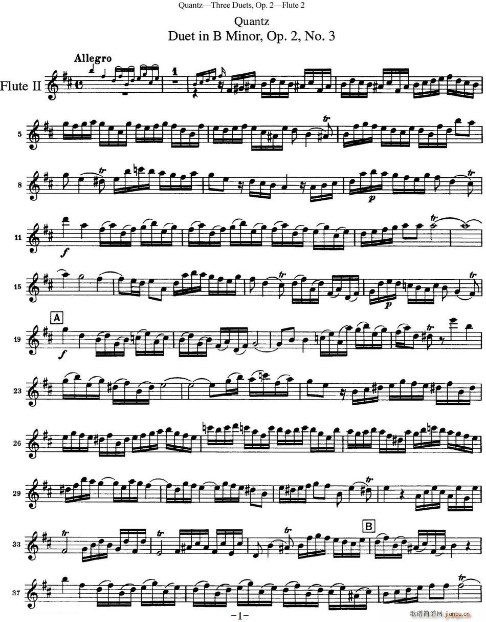 匡茨G大调长笛二重奏Op 2――Flute 2(No 3) 长笛1