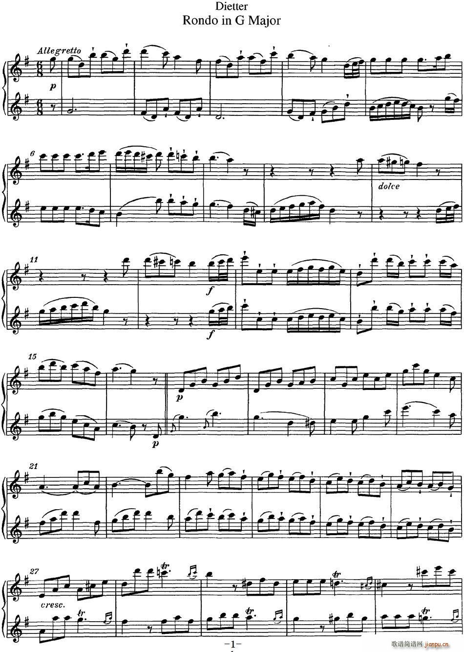 迪埃特长笛二重奏G大调回旋曲(Rondo in G Major )1