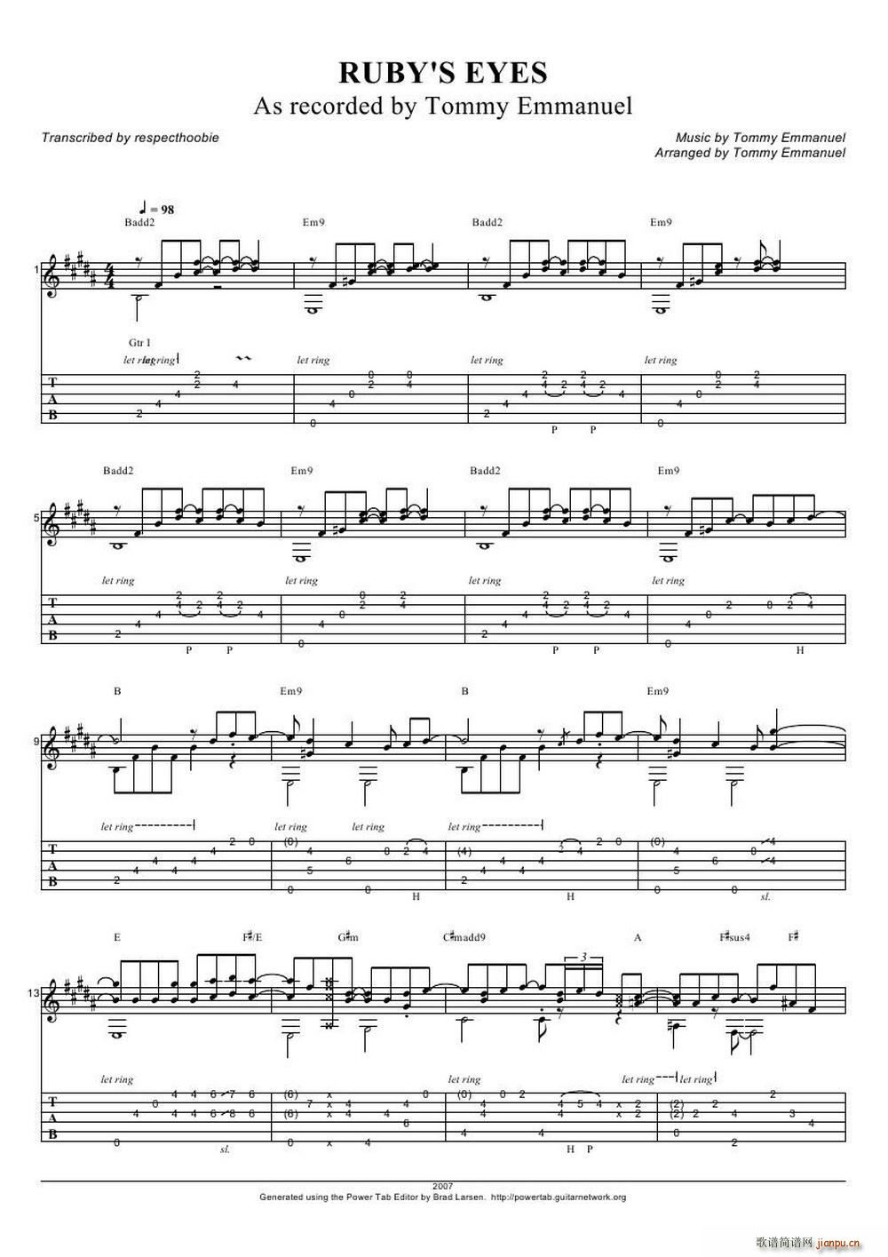 tommy emmanuel rubys eyes（指弹吉它）1